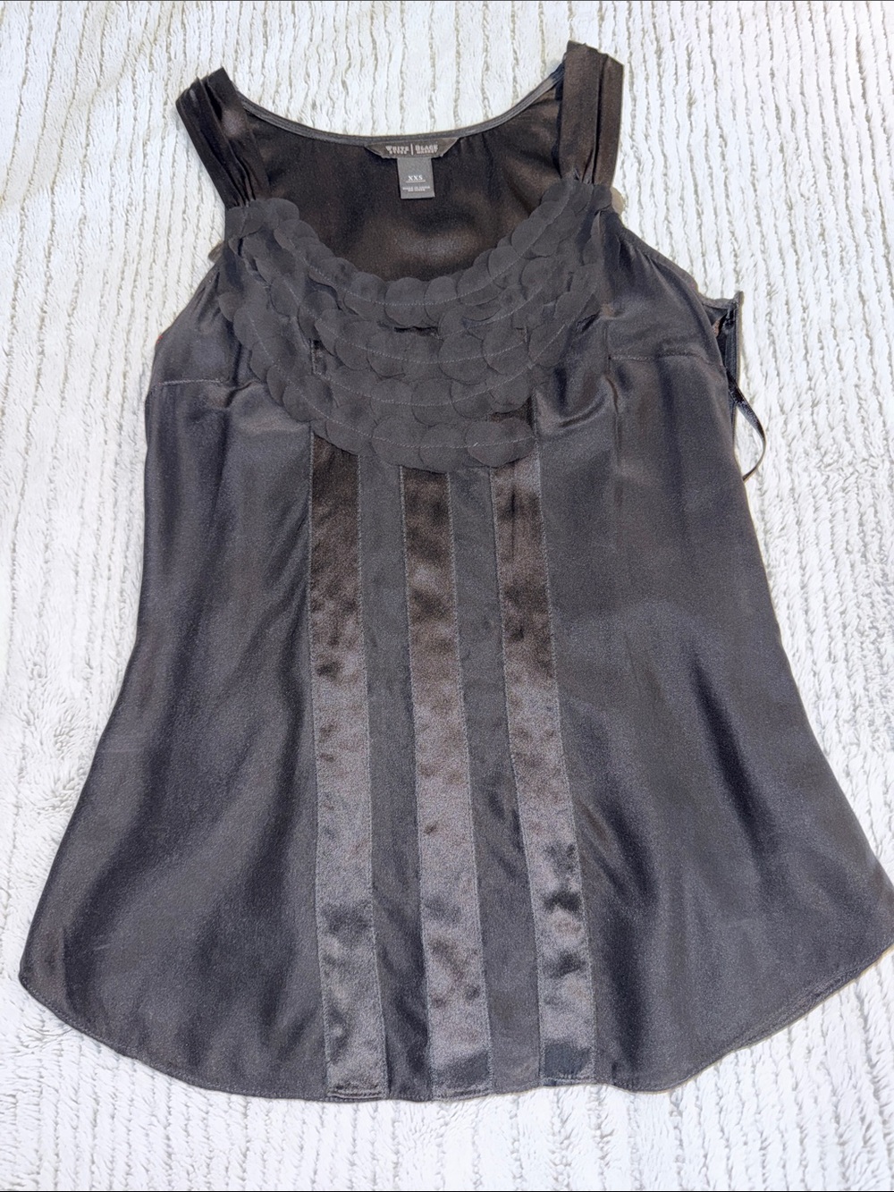 White House Black Market Black Satin Scoop Neck Camisole with Layered Trim